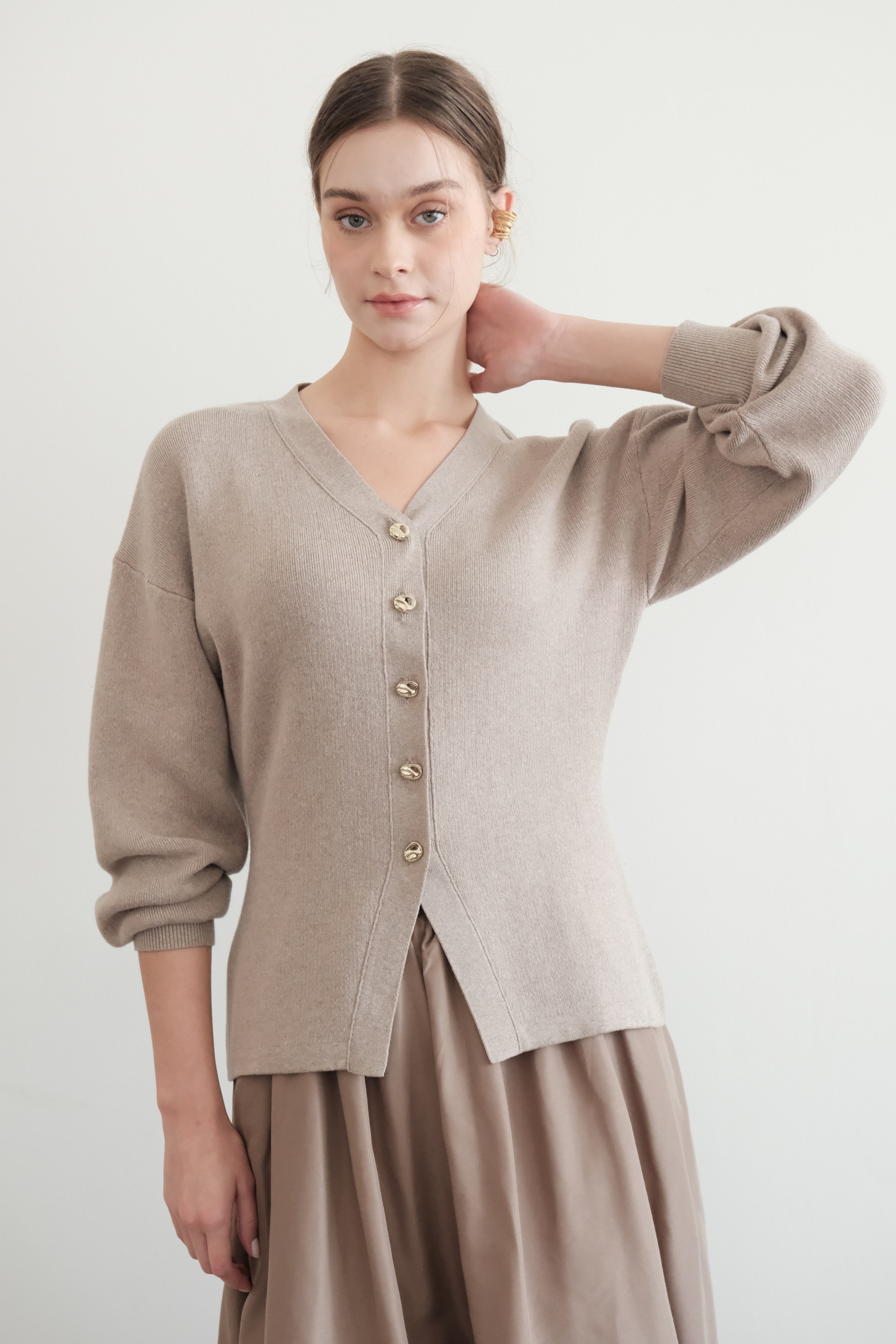 Nueta | Jane Gold Hazelnut Cardigan